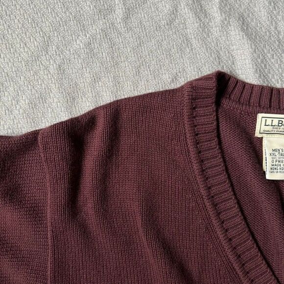 Men's L.L. Bean XXL Tall V-Neck‎ Sweater Burgundy Brown Purple Knit Cotton - Picture 8 of 13